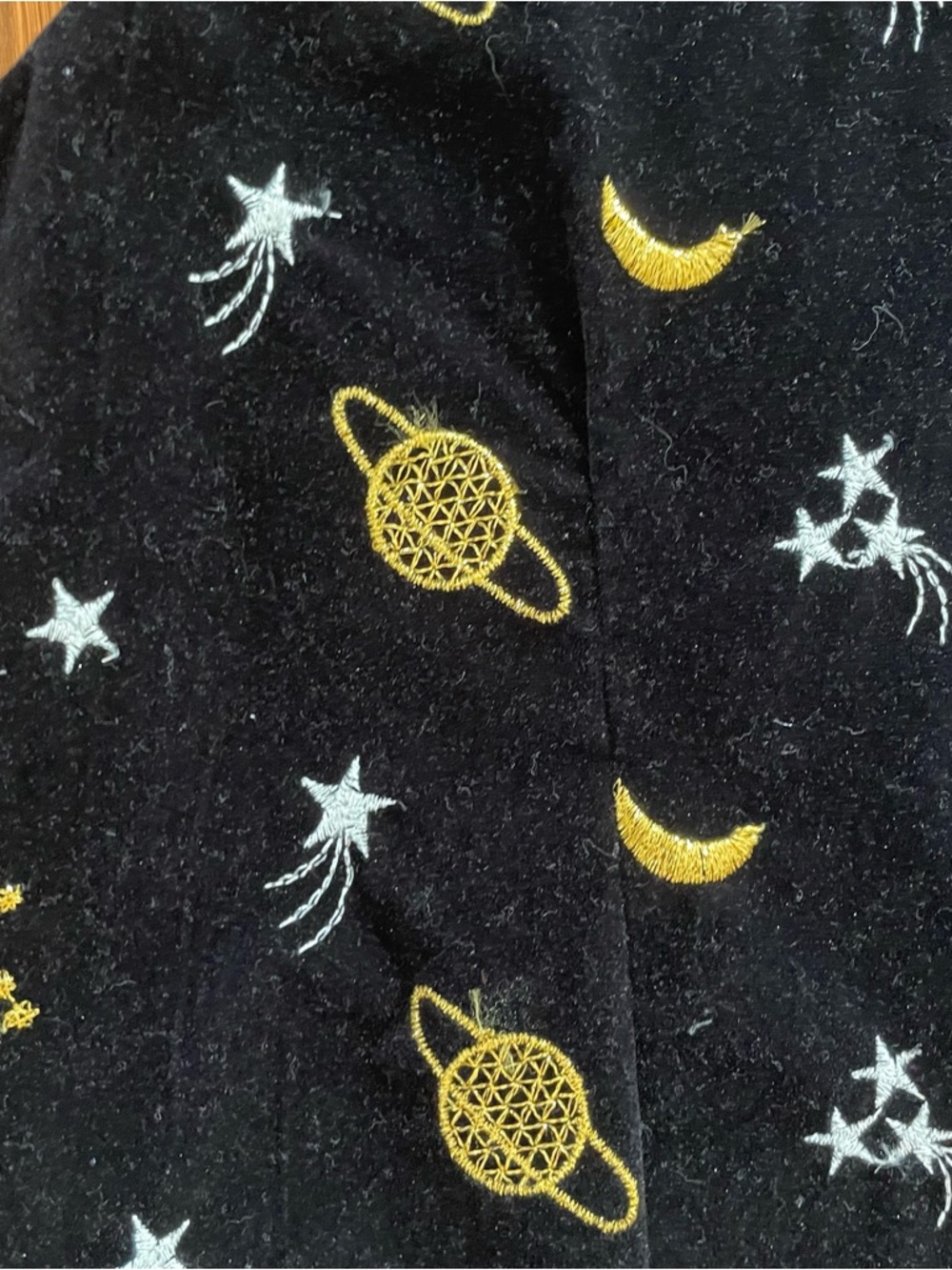 Vintage Celestial Embroidered Velvet Vest - Moon Saturn Stars Black & Gold - Picture 5 of 6